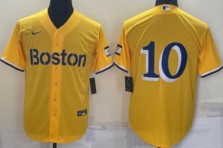 Men's Boston Red Sox #10 Trevor Story Yellow 2021 City Cool Base Jersey