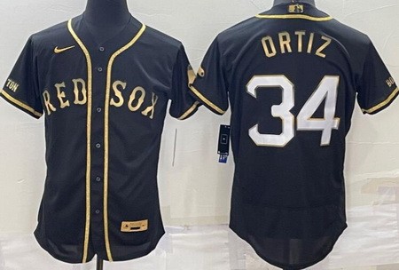 Men's Boston Red Sox #34 David Ortiz Black Gold Authentic Jersey