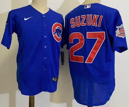 Men's Chicago Cubs #27 Seiya Suzuki Blue Authentic Jersey