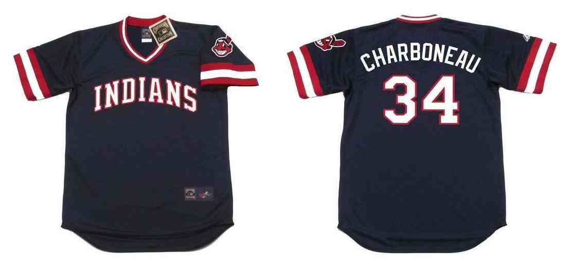 Indians 34 Joe Charboneau Black 1980'S Throwback Cool Base Jersey
