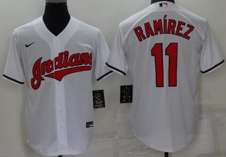 Men's Cleveland Guardians #11 Jose Ramirez White Cool Base Jersey