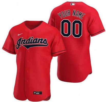 Men's Cleveland Indians Customized Red Authentic Jersey