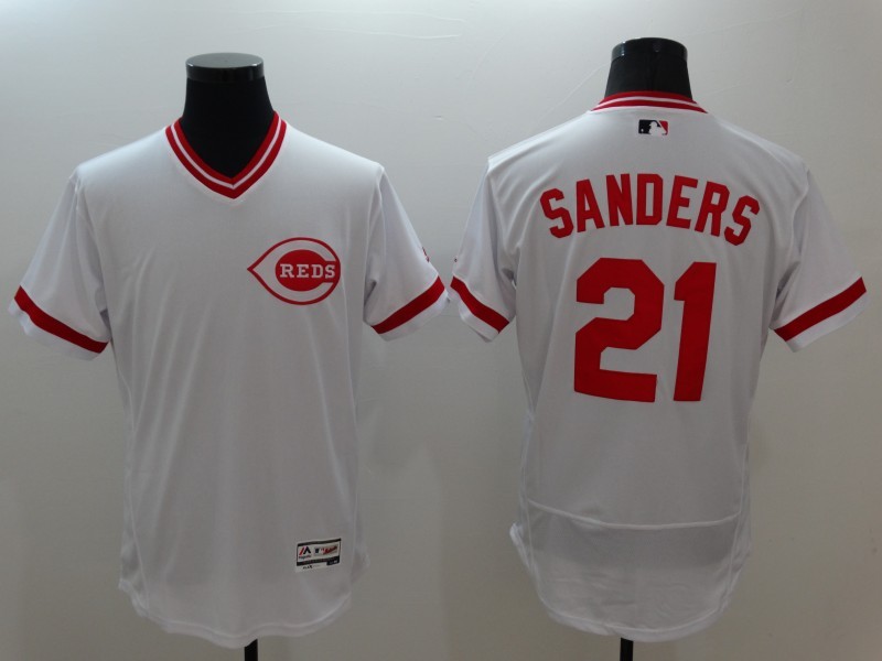 Men's Cincinnati Reds #21 Deion Sanders White Throwback Cool Base Jersey