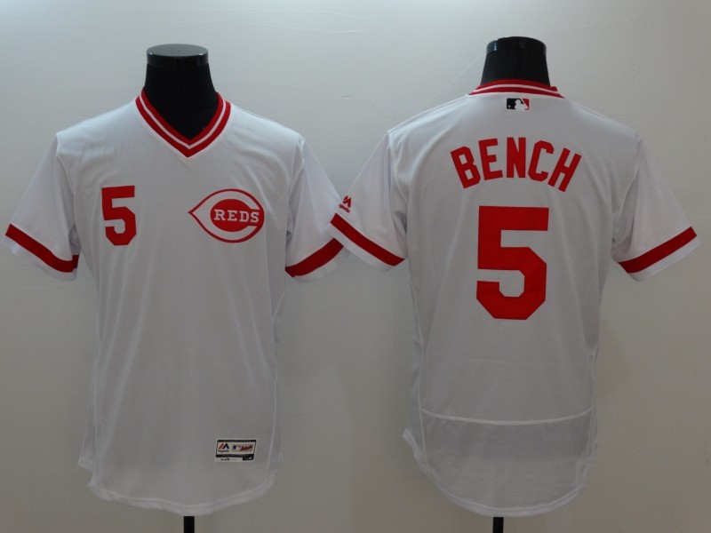 Men's Cincinnati Reds #5 Johnny Bench White Throwback Cool Base Jersey