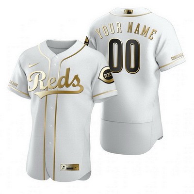 Men's Cincinnati Reds Customized White Gold 2020 FlexBase Jersey