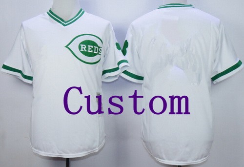 Men's Cincinnati Reds Customized White Green Throwback Jersey