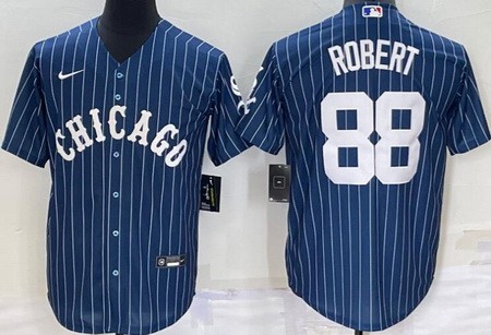 Men's Chicago White Sox #88 Luis Robert Blue Stripes Cool Base Jersey