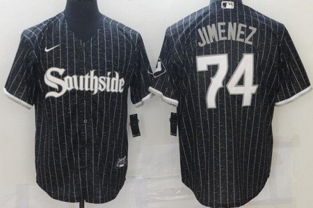 Men's Chicago White Sox #74 Eloy Jimenez Black 2021 City Cool Base Jersey