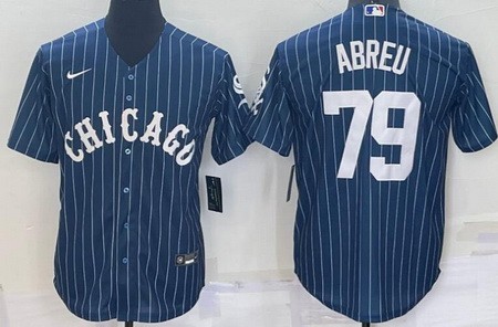 Men's Chicago White Sox #79 Jose Abreu Blue Stripes Cool Base Jersey