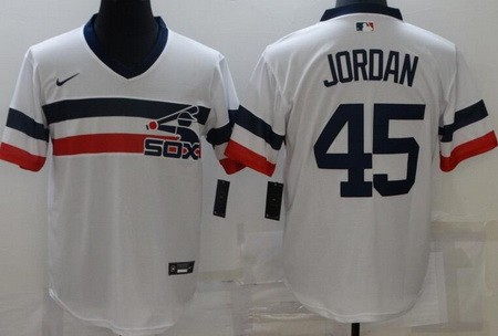 Men's Chicago White Sox #45 Michael Jordan White 2021 Throwback Cool Base Jersey