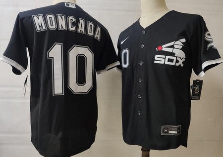 Men's Chicago White Sox #10 Yoan Moncada Black Alternate Cool Base Jersey