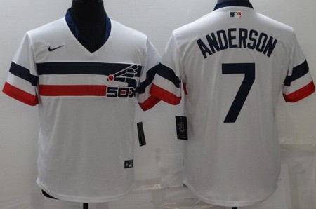 Men's Chicago White Sox #7 Tim Anderson White Throwback Cool Base Jersey