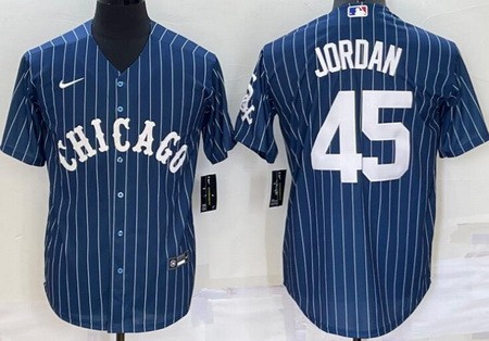 Men's Chicago White Sox #45 Michael Jordan Blue Stripes Cool Base Jersey