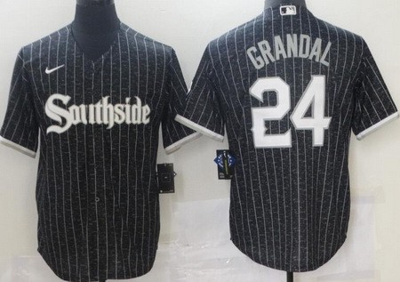 Men's Chicago White Sox 24 Yasmani Grandal Black 2021 City Cool Base Jersey