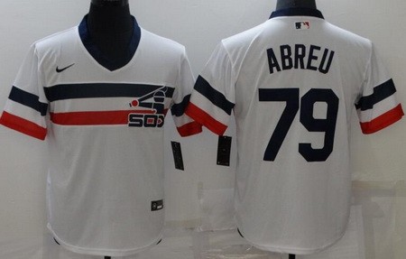 Men's Chicago White Sox #79 Jose Abreu White Throwback Cool Base Jersey