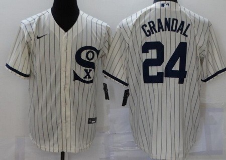 Men's Chicago White Sox #24 Yasmani Grandal Cream Player Name 2021 Field of Dreams Cool Base Jersey