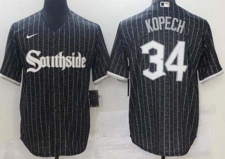Men's Chicago White Sox #34 Michael Kopech Black 2021 City Cool Base Jersey