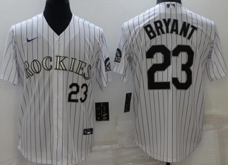 Men's Colorado Rockies #23 Kris Bryant White Cool Base Jersey