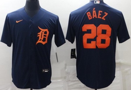 Men's Detroit Tigers #28 Javier Baez Navy Alternate Cool Base Jersey