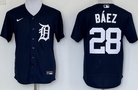 Men's Detroit Tigers #28 Javier Baez Navy Cool Base Jersey