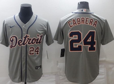 Men's Detroit Tigers #24 Miguel Cabrera Gray Cool Base Jersey