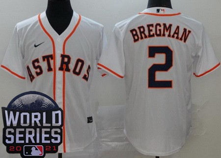 Men's Houston Astros #2 Alex Bregman White 2021 World Series Cool Base Jersey