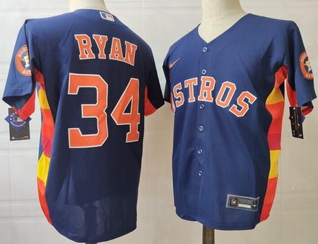 Men's Houston Astros #34 Nolan Ryan Navy Team Logo Cool Base Jersey