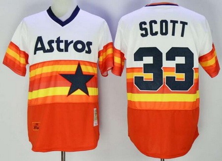 Men's Houston Astros #33 Mike Scott White Orange Throwback Jersey