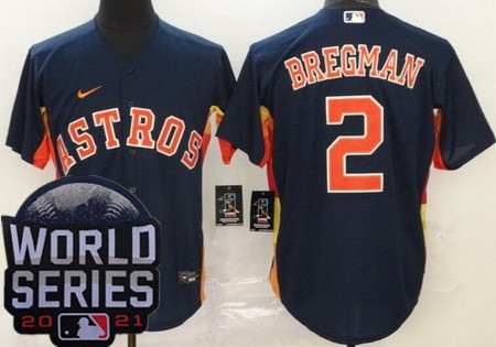 Men's Houston Astros #2 Alex Bregman Navy 2021 World Series Cool Base Jersey