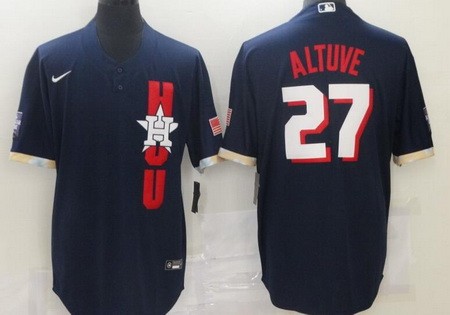 Men's Houston Astros #27 Jose Altuve Navy 2021 All Star Cool Base Jersey