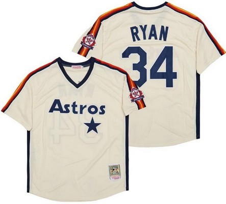 Men's Houston Astros #34 Nolan Ryan Cream Throwback Jersey