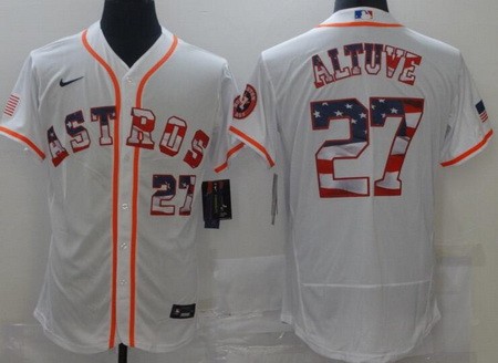 Men's Houston Astros #27 Jose Altuve White USA Flag Authentic Jersey
