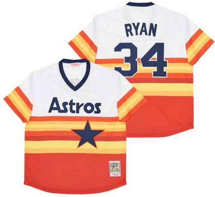 Men's Houston Astros #34 Nolan Ryan White Orange Throwback Jersey