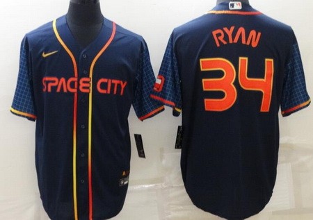 Men's Houston Astros #34 Nolan Ryan Navy 2022 City Connect Cool Base Jersey