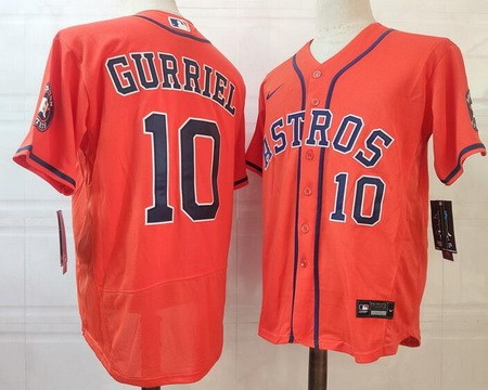 Men's Houston Astros #10 Yuli Gurriel Orange Authentic Jersey