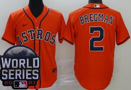 Men's Houston Astros #2 Alex Bregman Orange 2021 World Series Cool Base Jersey