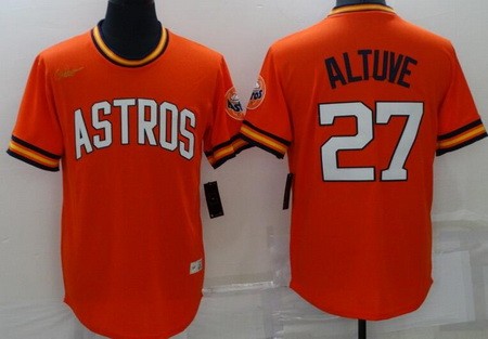 Men's Houston Astros #27 Jose Altuve Orange Cooperstown Collection Jersey