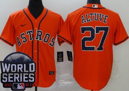 Men's Houston Astros #27 Jose Altuve Orange 2021 World Series Cool Base Jersey