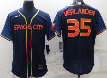 Men's Houston Astros #35 Justin Verlander Navy 2022 City Connect Authentic Jersey