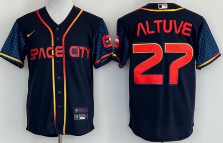 Men's Houston Astros #27 Jose Altuve Navy 2022 City Connect Cool Base Jersey