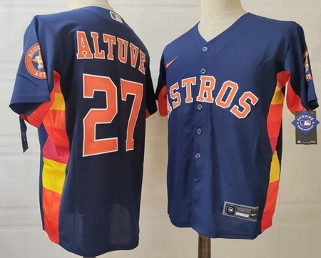 Men's Houston Astros #27 Jose Altuve Navy Team Logo Cool Base Jersey