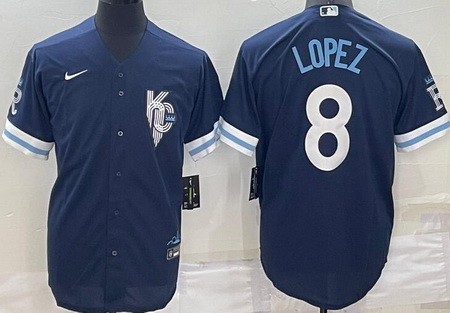 Men's Kansas City Royals #8 Nicky Lopez Navy 2022 City Connect Cool Base Jersey