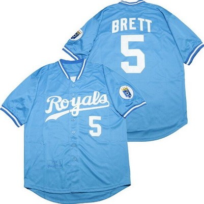 Men's Kansas City Royals #5 George Brett Light Blue 1985 Throwback Jersey