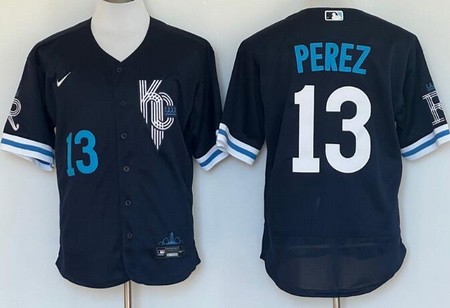 Men's Kansas City Royals #13 Salvador Perez Navy 2022 City Connect Authentic Jersey