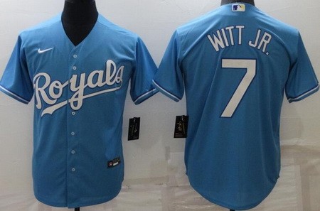 Men's Kansas City Royals #7 Bobby Witt Jr Light Blue Cool Base Jersey