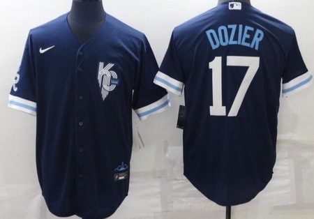 Men's Kansas City Royals #17 Hunter Dozier Navy 2022 City Connect Cool Base Jersey