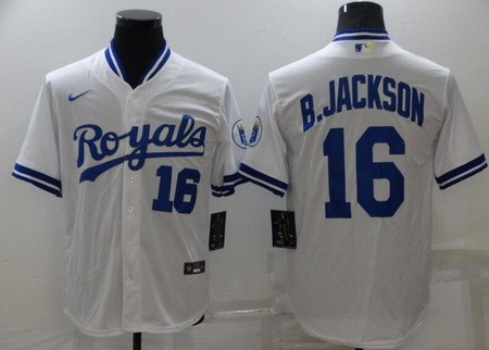 Men's Kansas City Royals #16 Bo Jackson White Throwback Cool Base Jersey