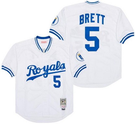 Men's Kansas City Royals #5 George Brett White 1989 Throwback Jersey