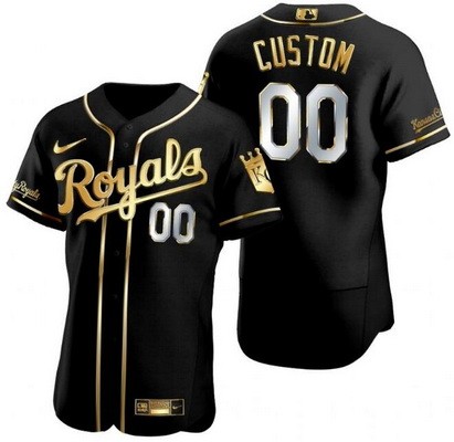 Men's Women Youth Kansas City Royals Customized Black Gold Authentic Jersey