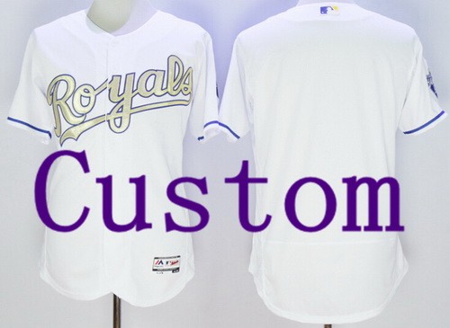 Men's Women Youth Kansas City Royals Customized White Gold 2015 Champions FlexBase Jersey